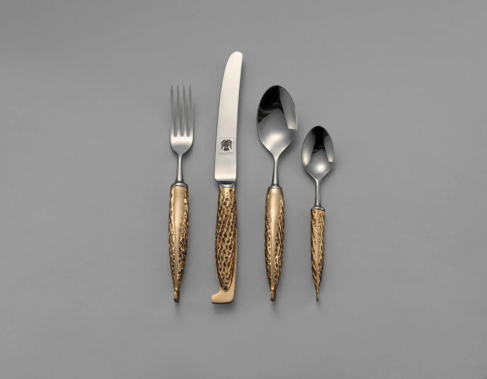 Luxury handcrafted bronze cutlery standard set by Eaglador – premium Kansa flatware for elegant dining.