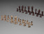 Cast Bronze Multifaceted Chess Set, 32 pieces.