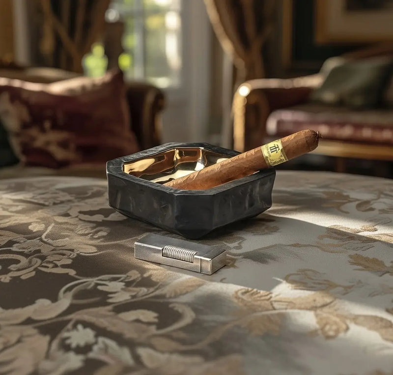 "Eaglador bronze Ashtray with Trinidad cigar seen in luxurious home interior - Décor UK".