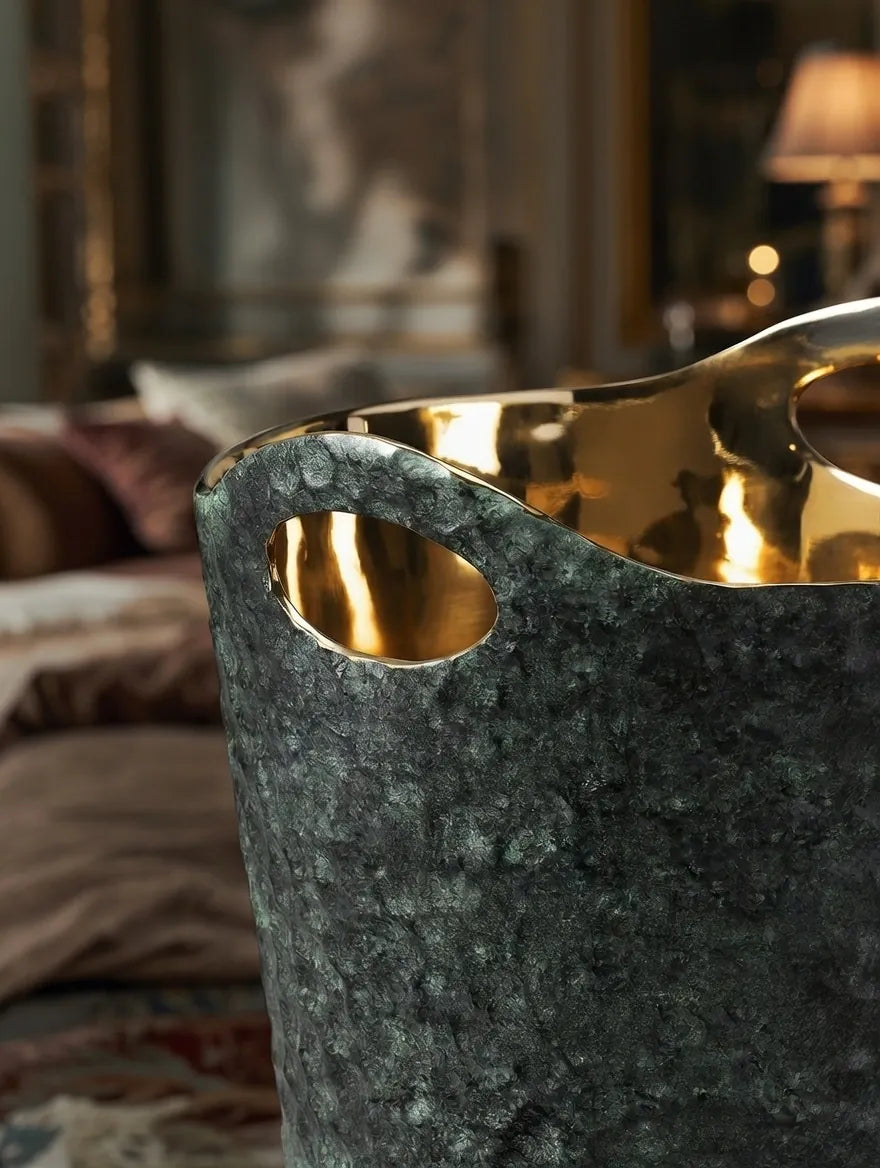 Eaglador Kansa bronze wine bucket seeing in luxurious home setting - luxury homewares