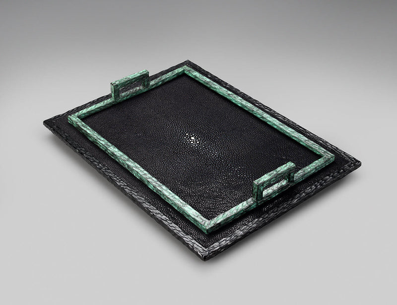 Shagreen Tray with Cast Bronze Frame