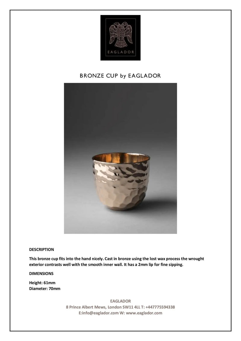 Eaglador bronze cup, tag sheet
